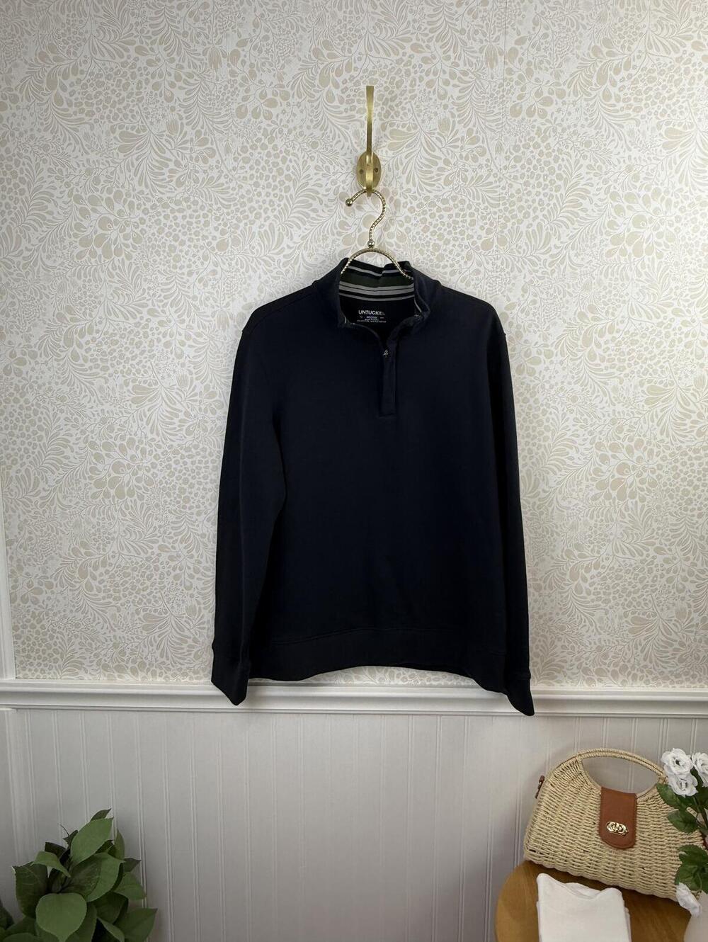 UNTUCKit Men's Navy Corral 1/4 Zip Cotton Blend Sweater Pullover - Size - Medium